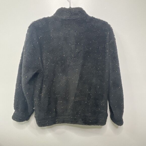 Adidas Girls Sweatshirt XL 16 Black Gold Sparkle Mock Neck Sherpa Fuzzy 1/4 Zip‎ - Picture 7 of 10
